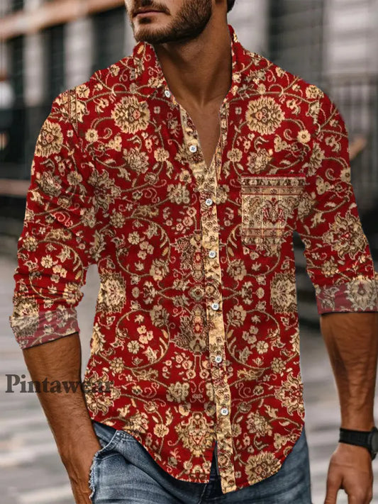 Camisa de manga larga casual con estampado de arte degradado abstracto retro A / S Camisas
