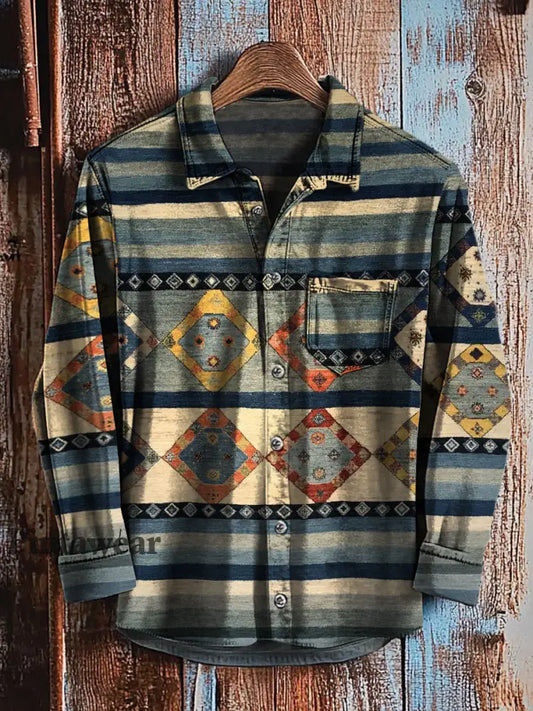 Camisa de manga larga casual con estampado de arte degradado abstracto retro A / S Camisas