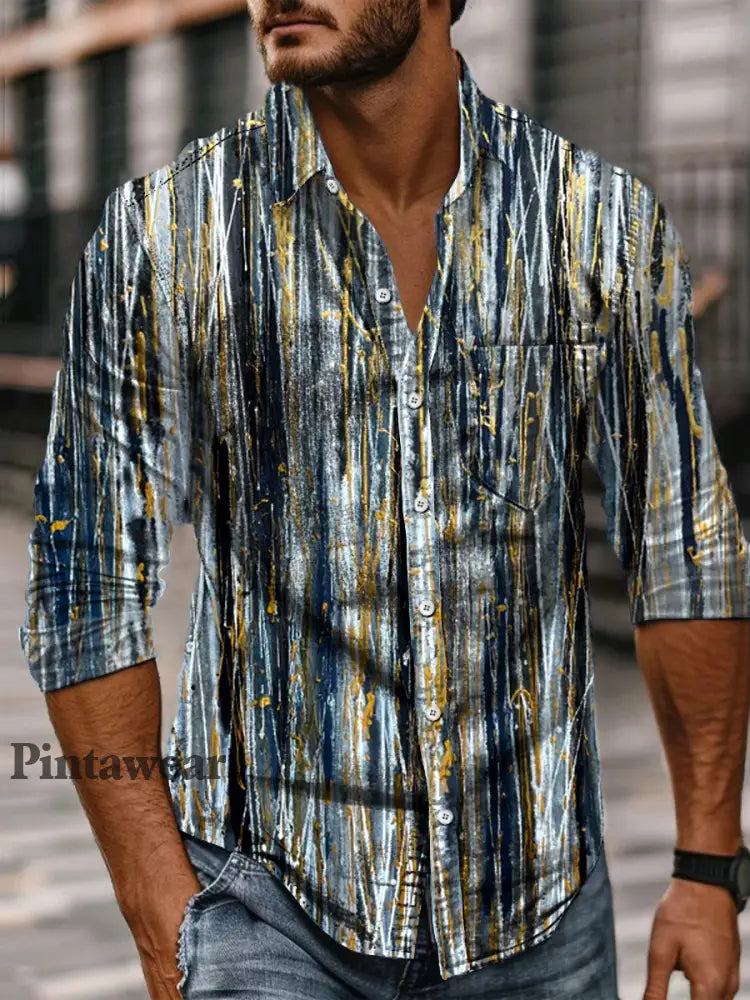 Camisa de manga larga casual con estampado de arte degradado abstracto vintage A / S Camisas