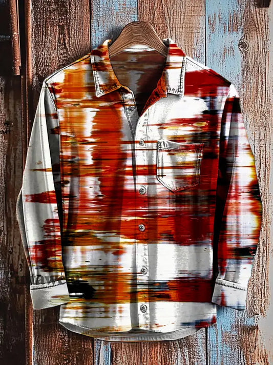 Camisa de manga larga casual con estampado de arte degradado abstracto vintage A / S Camisas