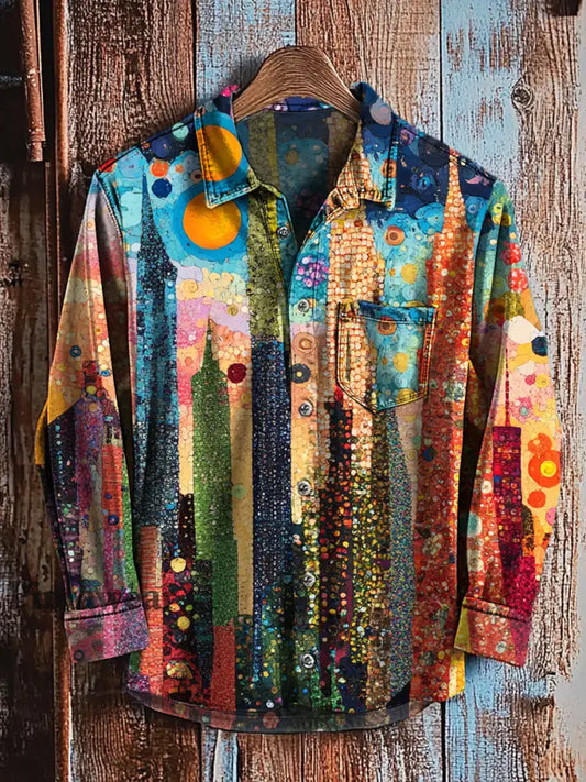 Camisa de manga larga casual con estampado de arte retro para hombre A / S Camisas