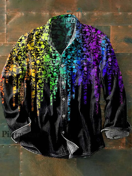 Camisa de manga larga casual con estampado floral retro Dazzle de los hombres como imagen / S