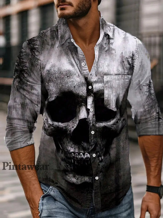 Camisa de manga larga casual de la impresión punky abstracta de los hombres retros del arte A / S Camisas