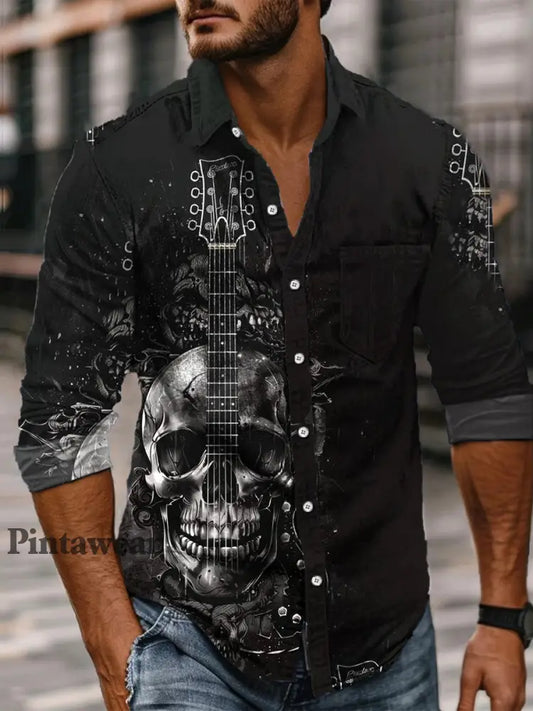 Camisa de manga larga casual de la impresión punky abstracta de los hombres retros del arte A / S Camisas