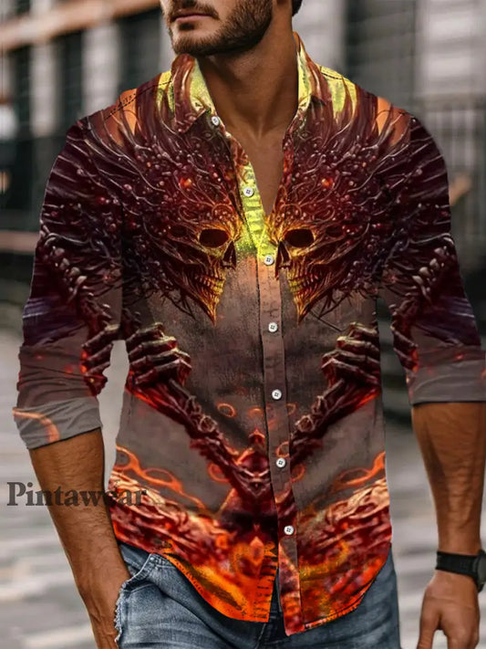 Camisa de manga larga casual de la impresión punky abstracta de los hombres retros del arte A / S Camisas