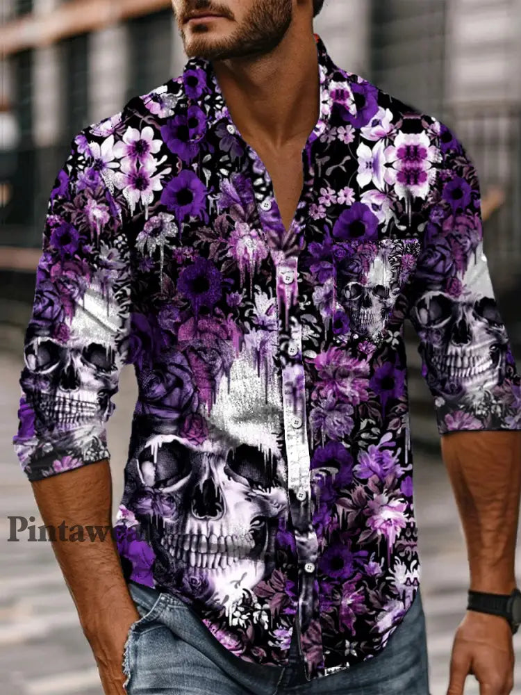 Camisa de manga larga casual de la impresión punky abstracta de los hombres retros del arte A / S Camisas