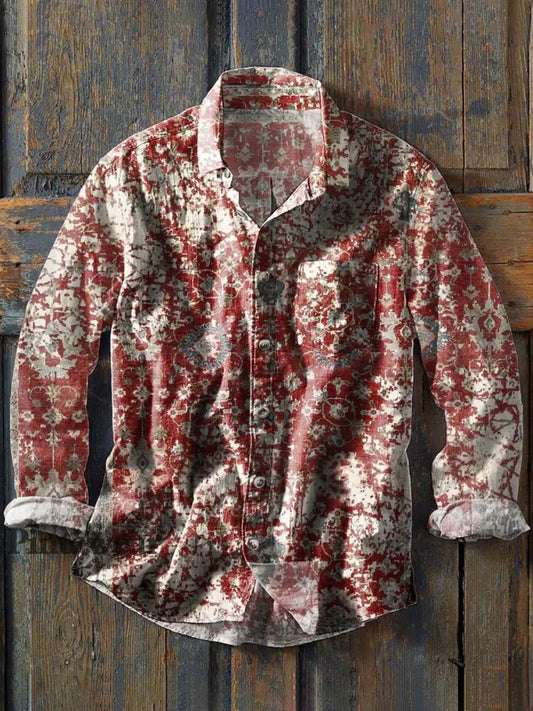 Camisa de manga larga de solapa casual con estampado occidental retro de los hombres como imagen / S Camisas
