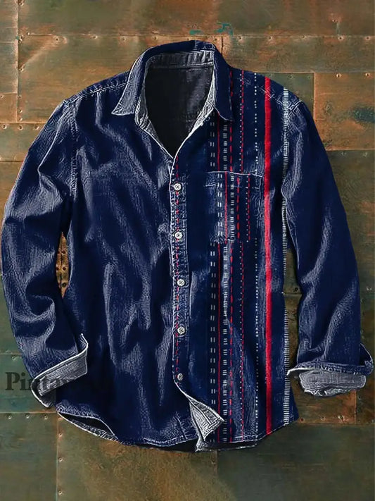 Camisa de manga larga de solapa casual impresa estilo occidental vintage de los hombres como imagen / S