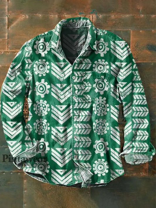 Camisa de manga larga de solapa casual impresa estilo occidental vintage de los hombres como imagen / S