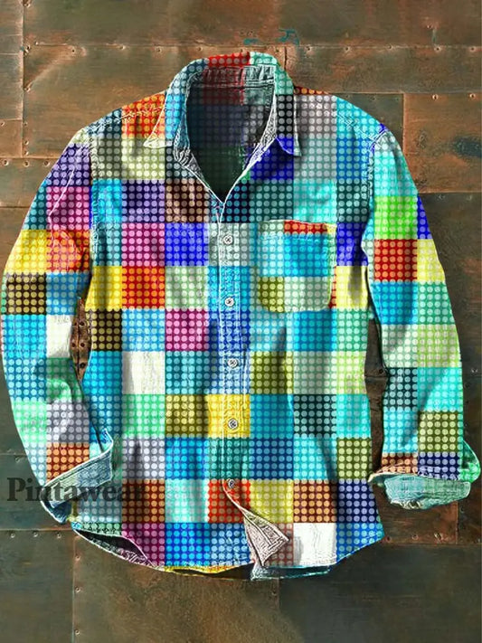 Camisa de manga larga de solapa casual de impresión abstracta retro Dazzle de los hombres como imagen / S