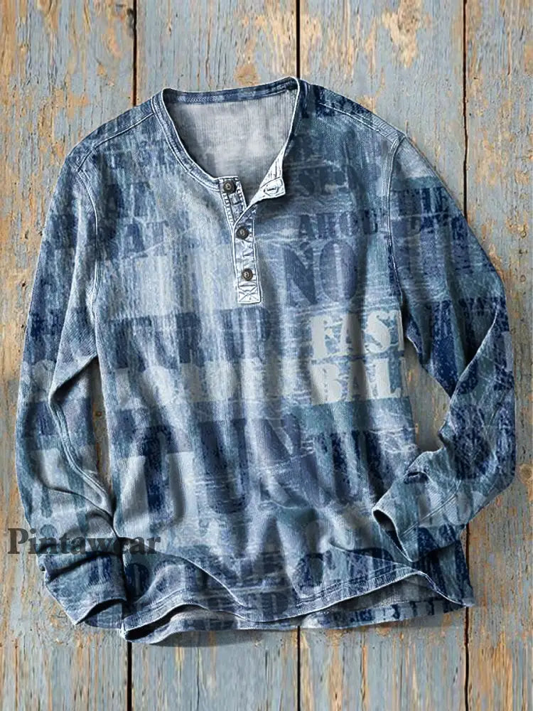 Camisa Henley de manga larga con estampado de arte abstracto vintage para hombre colorido / S Camiseta
