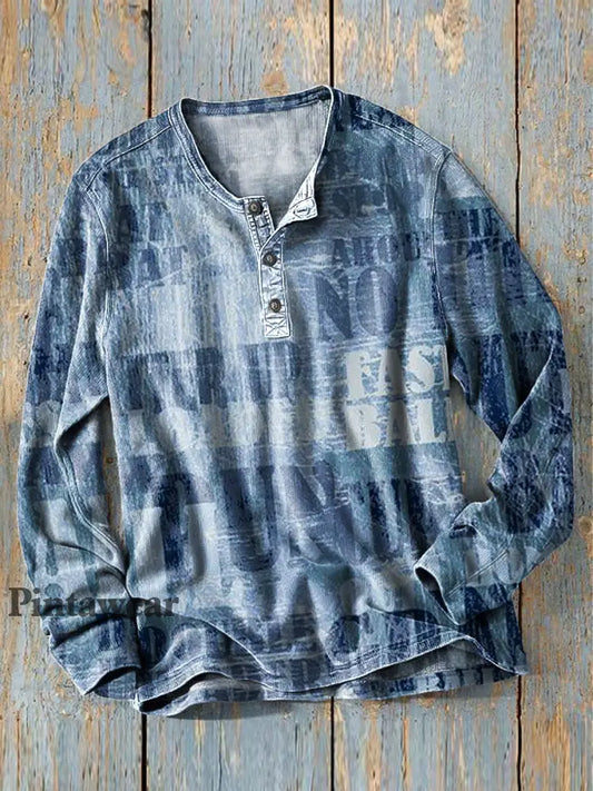Camisa Henley de manga larga con estampado de arte abstracto vintage para hombre colorido / S Camiseta