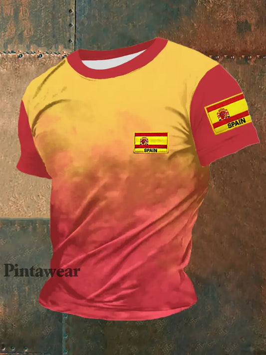 Camiseta bordada bandera española de los hombres rojo / S
