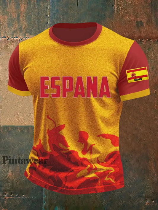 Camiseta bordada bandera española de los hombres rojo / S
