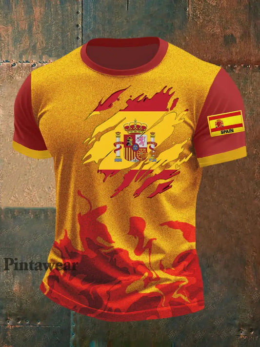 Camiseta bordada bandera española de los hombres rojo / S