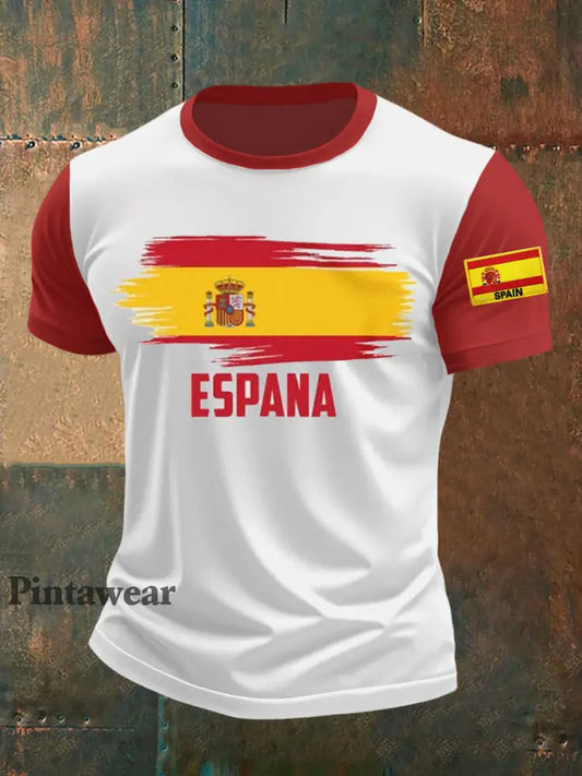 Camiseta bordada bandera española de los hombres rojo / S