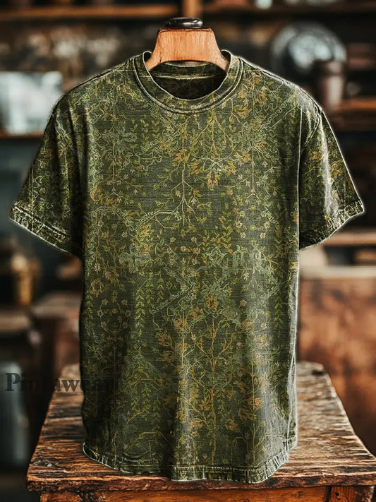 Camiseta casual botánica retro de la manga corta de la impresión floral de los hombres colorido / S
