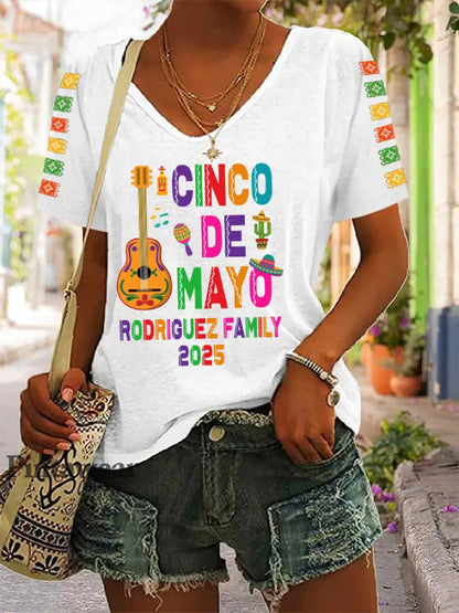 Camiseta Casual Cinco De Mayo 2025 para mujer Blanco / S