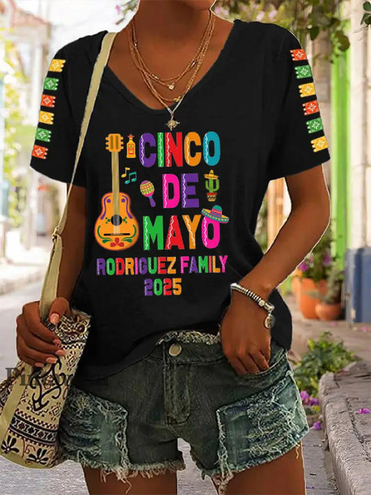 Camiseta Casual Cinco De Mayo 2025 para mujer Negro / S