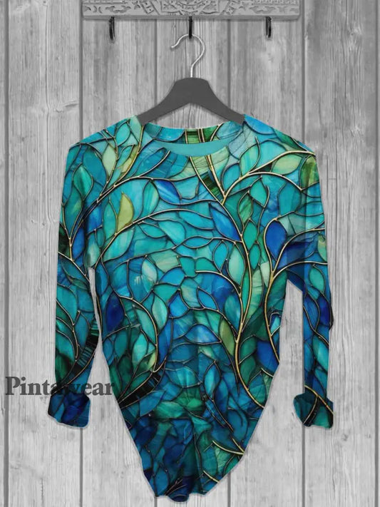 Camiseta casual de manga larga con estampado de ventana de cristal unisex Green / S