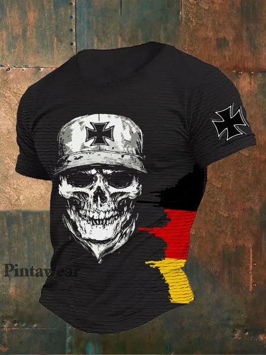 Camiseta con estampado de cráneo cruzado de hierro alemán para hombre negro / S