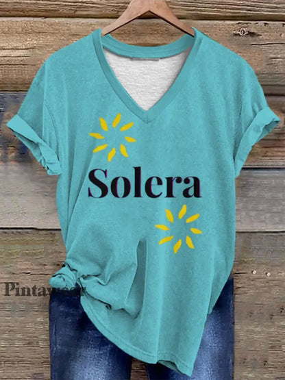 Camiseta con estampado de jerez español Solera Wine Drinking para mujer Azul-Verde / S