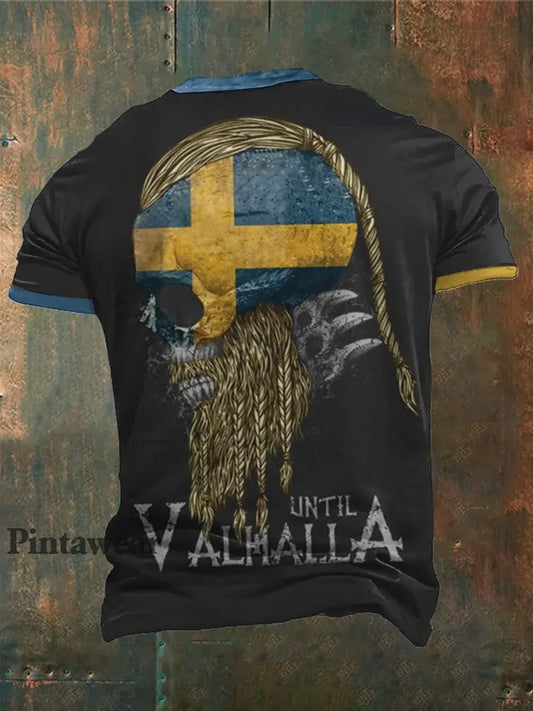 Camiseta de los hombres Sweden Viking Style Printed negro / S