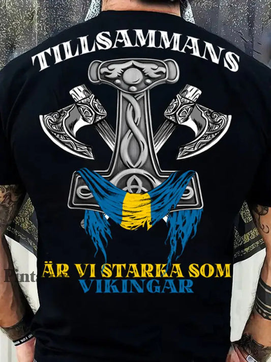 Camiseta de los hombres Sweden Viking Style Printed negro / S