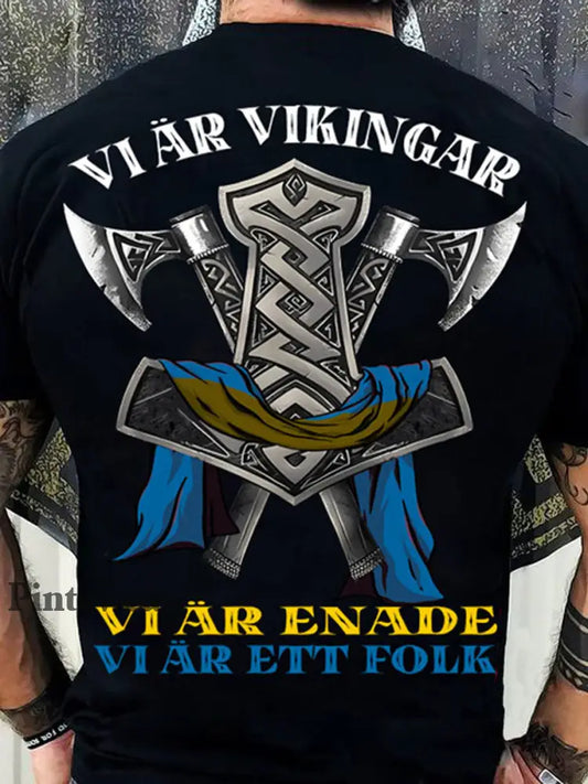 Camiseta de los hombres Sweden Viking Style Printed negro / S