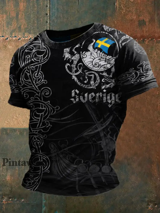 Camiseta de los hombres Sweden Viking Style Printed negro / S
