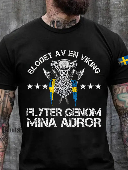 Camiseta de los hombres Sweden Viking Style Printed negro / S