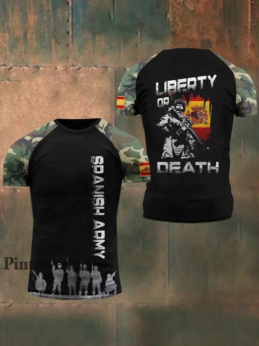 Camiseta de manga corta con bandera del ejército español para hombre negro / S