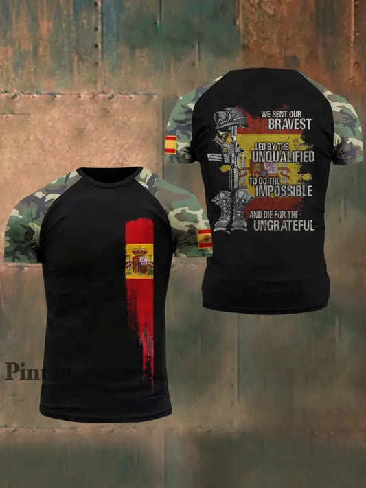 Camiseta de manga corta con bandera del ejército español para hombre negro / S