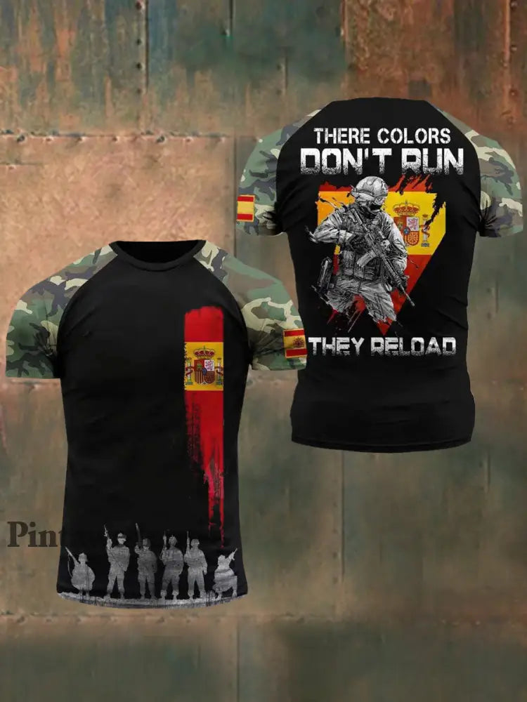 Camiseta de manga corta con bandera del ejército español para hombre negro / S