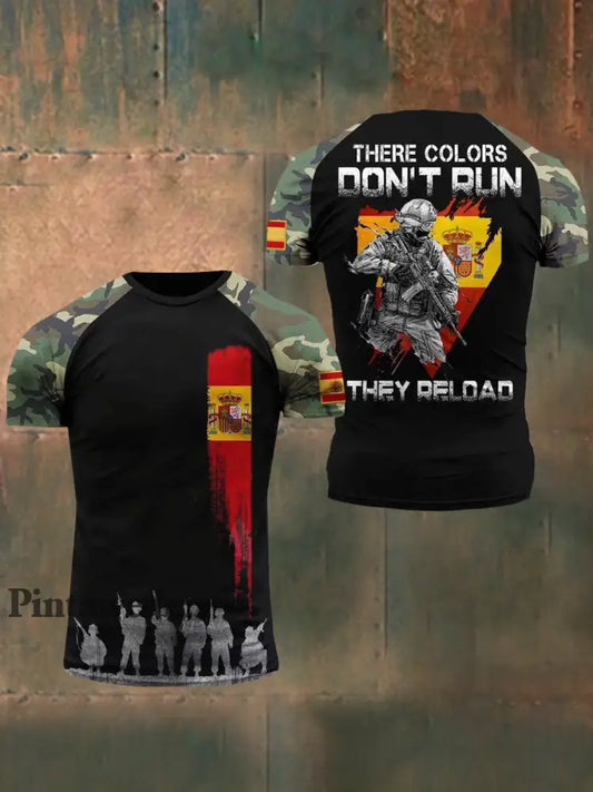 Camiseta de manga corta con bandera del ejército español para hombre negro / S