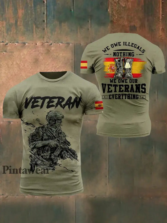 Camiseta de manga corta con bandera española para hombre verde ejército / S