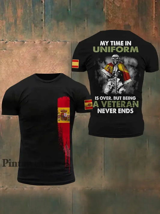 Camiseta de manga corta con estampado de bandera del ejército español para hombre negro / S