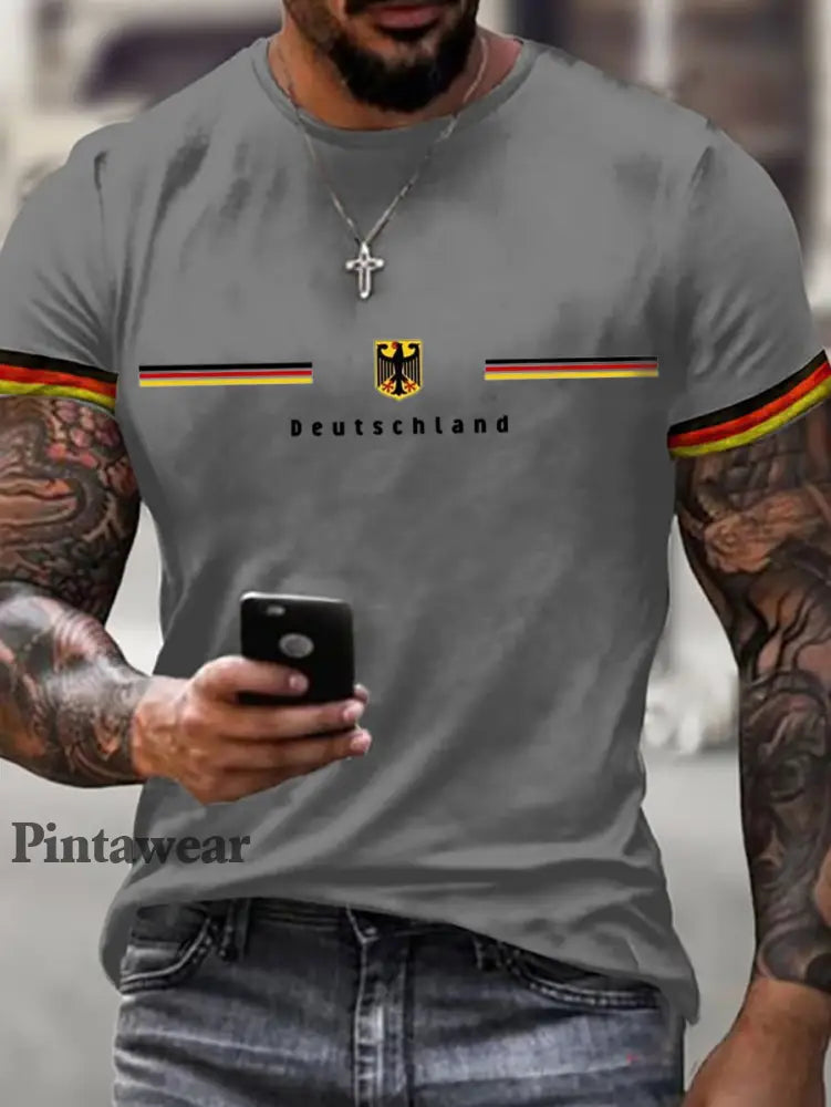Camiseta de manga corta estampada Alemania para hombre gris / S