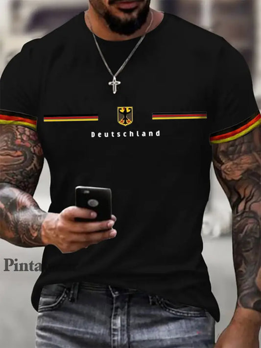 Camiseta de manga corta estampada Alemania para hombre negro / S