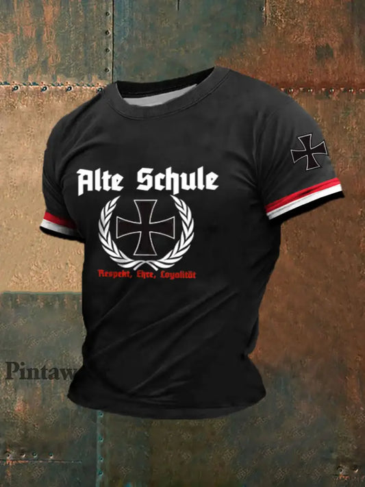 Camiseta de manga corta estampada Alte Schule para hombre Negro / S