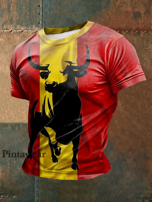 Camiseta de manga corta estampada Toro español para hombre como imagen / S
