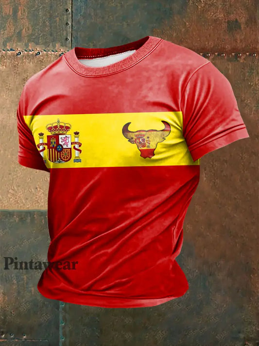 Camiseta de manga corta estampada Toro español para hombre rojo / S