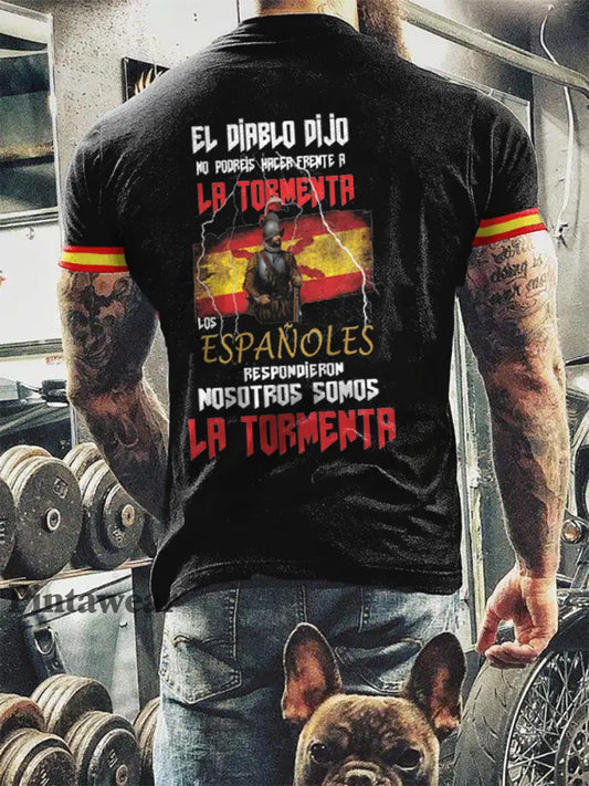 Camiseta de manga corta impresa tormenta para hombre negro / S