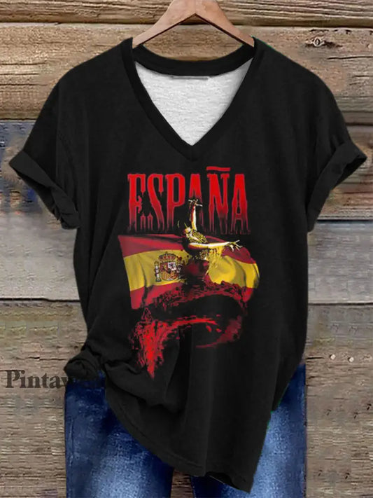Camiseta de manga corta para mujer bailarina de flamenco española negro / S