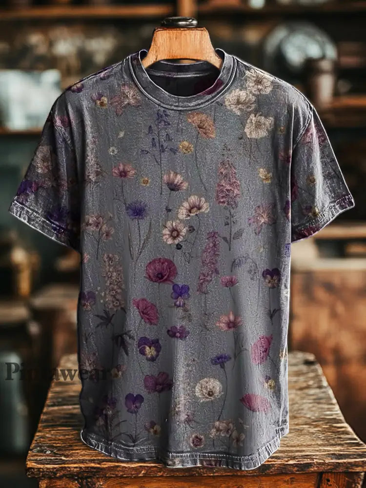 Camiseta de manga corta suelta casual con estampado floral retro unisex colorido / S