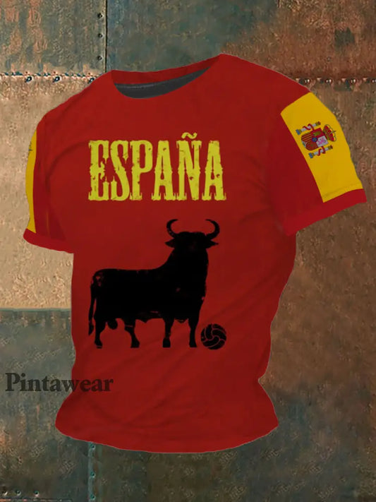 Camiseta Espana Fútbol Toro de manga corta para hombre rojo / S