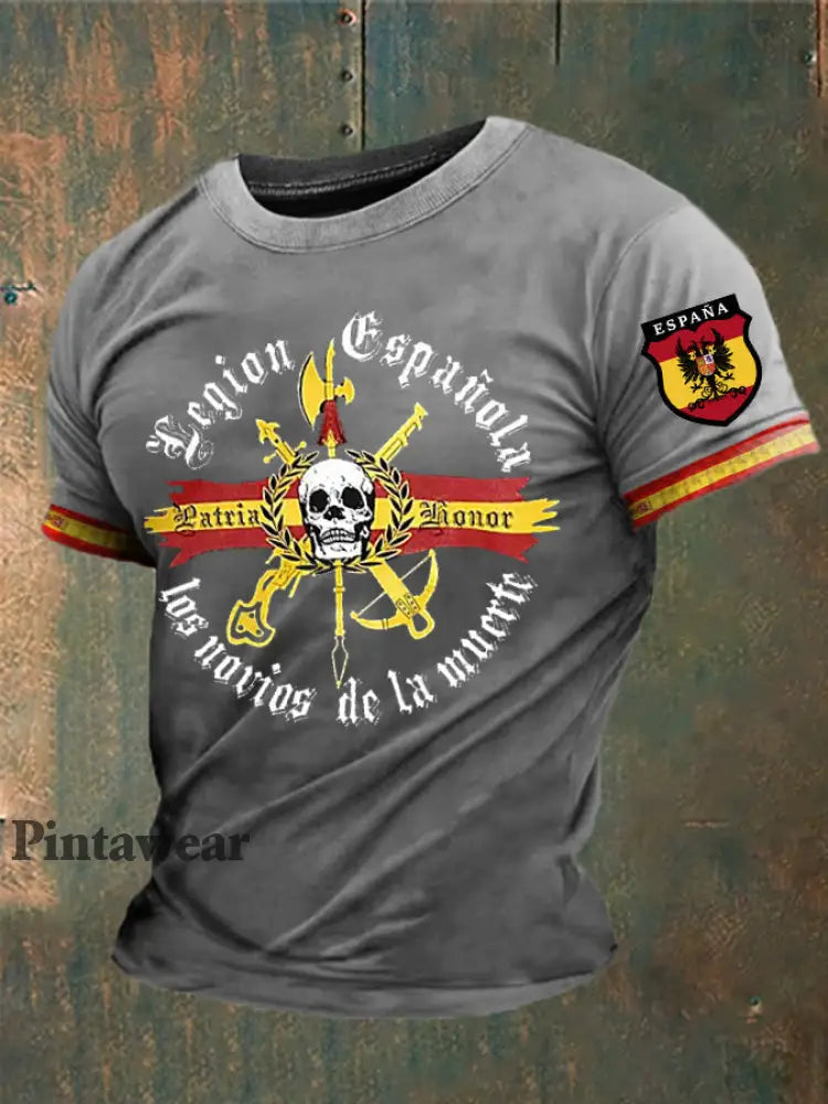 Camiseta estampada España de los hombres gris claro / S