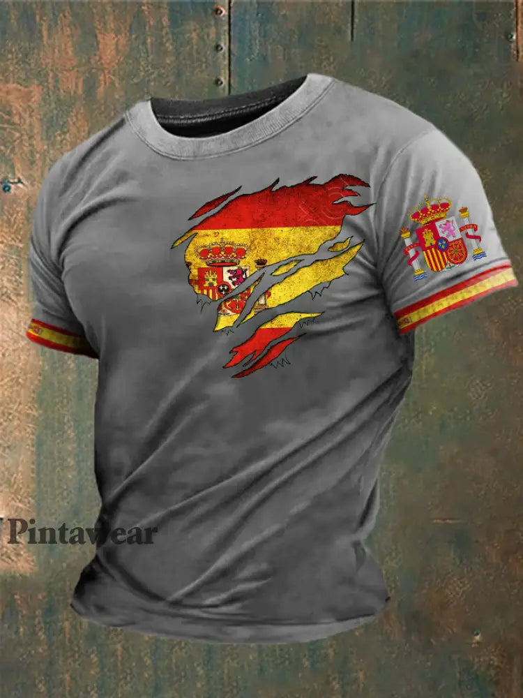 Camiseta estampada España de los hombres gris claro / S