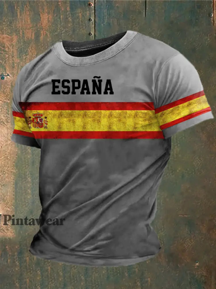 Camiseta estampada España de los hombres gris claro / S