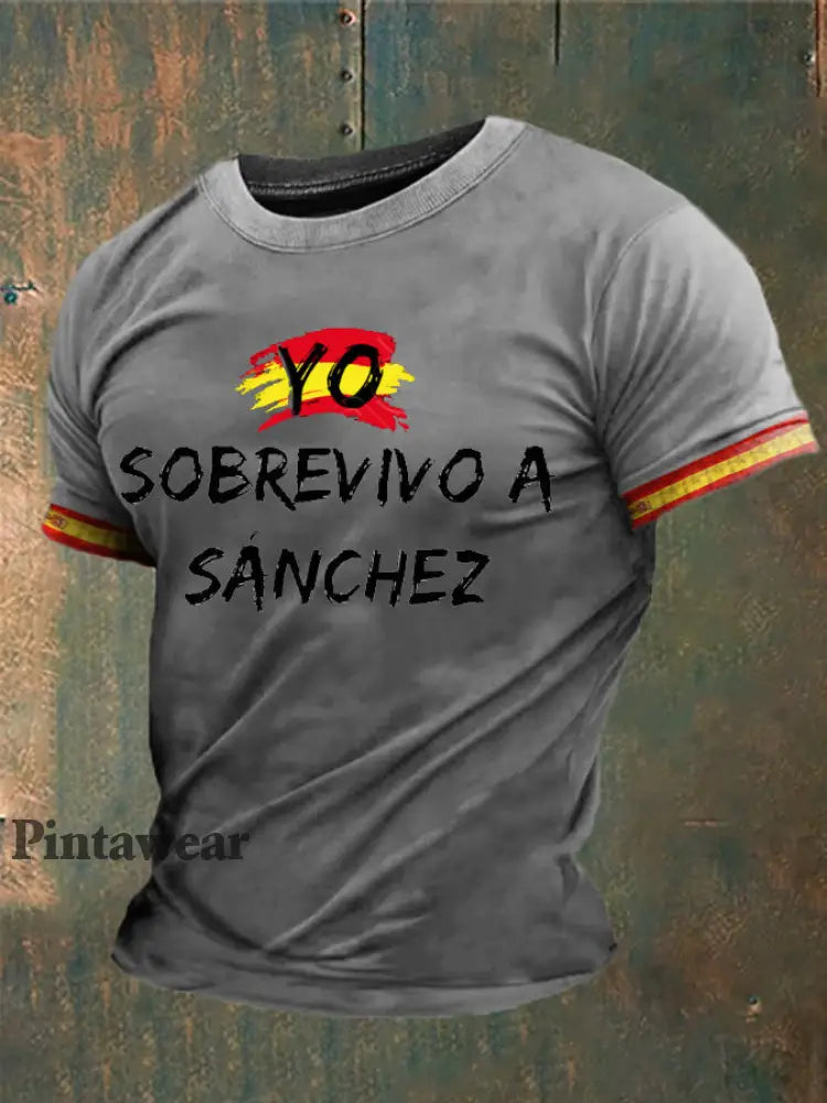 Camiseta estampada España de los hombres gris claro / S